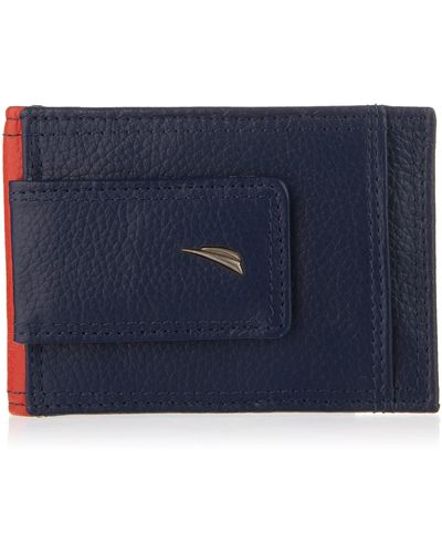 Nautica Pebble Two-tone Front Pocket Leather Wallet And Money Clip With 6 Slots - Blue