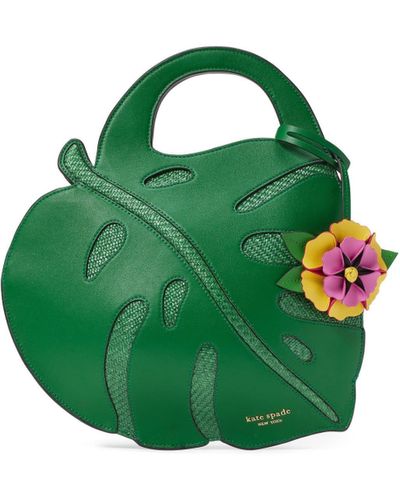 Kate Spade Playa Leather And Straw 3d Leaf Tote - Green