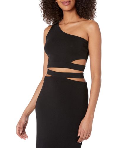 The Drop Valentina Cropped One Shoulder Cut-out Sweater Top - Black