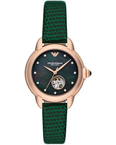 Emporio Armani Automatic Green Leather Band Watch