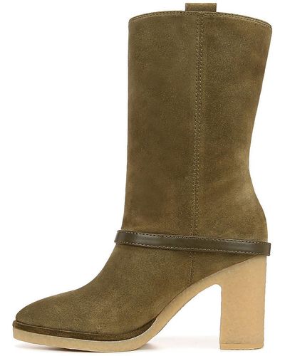 Franco Sarto S Paxton Mid Calf Heeled Gum Sole Boots Cypress Green Suede 9.5 M