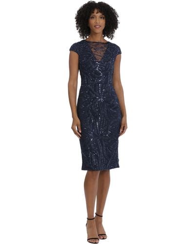 Maggy London Holiday Sequin Dress Event Occasion Cocktail Party Guest Of - Blue