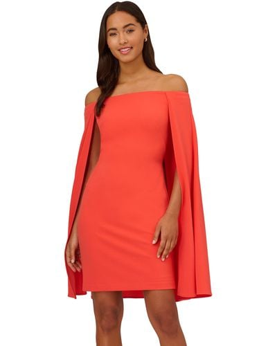 Adrianna Papell Off Shoulder Cape Dress - Red
