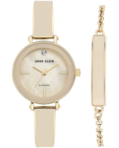 Anne Klein Genuine Diamond Dial Bangle Watch With Bracelet Set - White