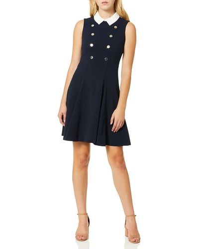 Tommy Hilfiger Petite Collar Fit And Flare Dress - Blue