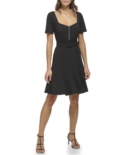 DKNY Sweetheart Neckline Scuba Crepe Cap Sleeve Dress - Black