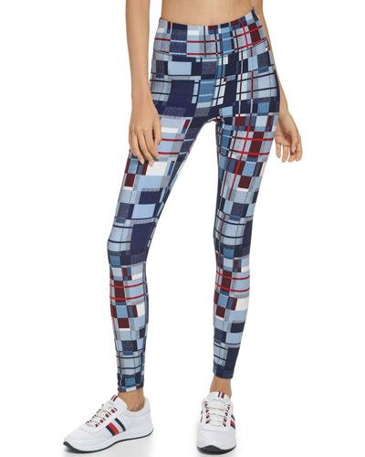 Tommy Hilfiger High Rise Full Length Abstract Plaid Print Legging - Blue