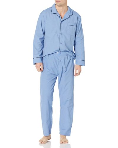 Hanes Mens Woven Plain-weave Pajama Set - Blue