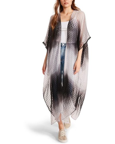 Steve Madden Tie Dye Poly Voile Check Duster With Crochet Trim - Black