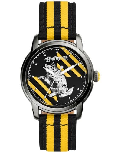 Fossil Limited Edition Harry Pottertm Three-hand Hufflepufftm Yellow And Black Nylon Band Watch - Metallic