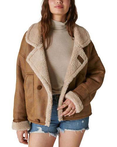 Lucky Brand Faux Shearling Moto Jacket - Brown