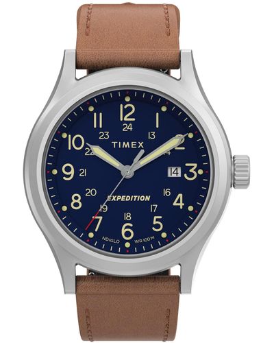 Timex Expedition North Sierra 41mm Watch – Blue Dial Stainless Steel Case With Brown Leather