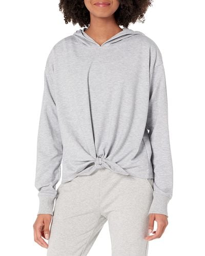 DKNY Sport Soft Yoga Terry Tie Front Hoodie - Gray