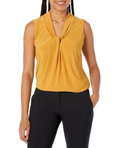 Kasper Plus Size Sleeveless Knot Front Top - Orange