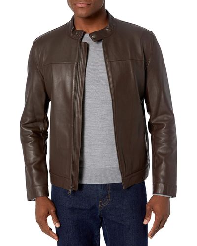 Cole Haan Bonded Leather Moto Jacket - Brown