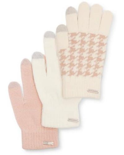 Steve Madden Three Piece Magic Glove Set - Blush, Ivory & Tan Herringbone - Pink