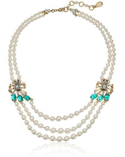 Ben-Amun Golden Era Swarovski Crystal Bow Glass Pearl Strand Necklace For Bridal Wedding Anniversary - Natural