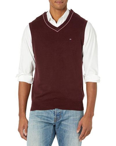 Tommy Hilfiger Mens Adaptive Vest With Velcro Brand Closure Shoulders Sweater - Red