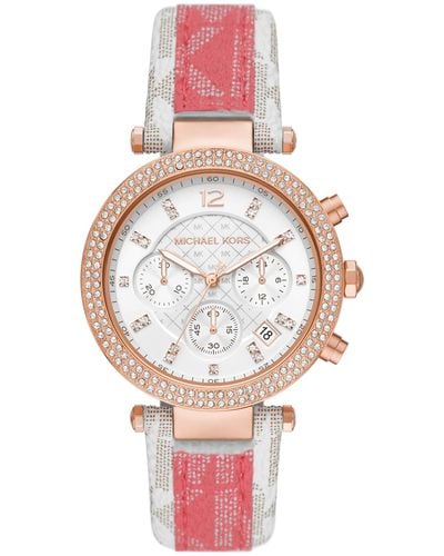 Michael Kors Parker Stainless Steel Quartz Watch with PVC Strap - Pink