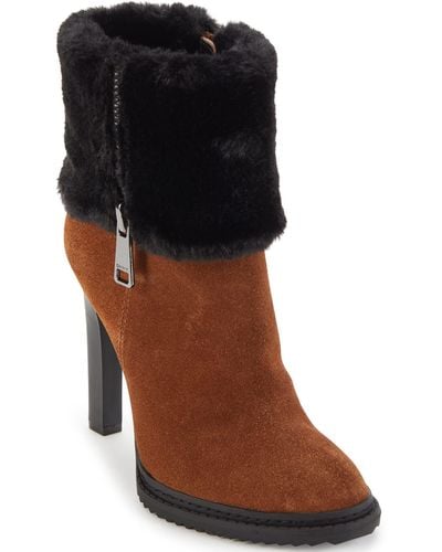 DKNY Sonya Suede Faux Fur Ankle Boots - Brown