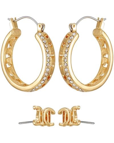 Juicy Couture Logo Studs And Goldtone Hoop Earrings Set - Metallic