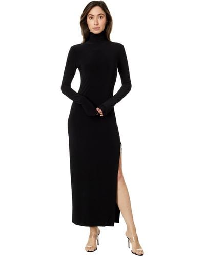 Norma Kamali Long Sleeve Turtleneck Side Slit Gown - Black