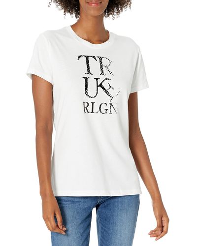 True Religion Womens Tilted Short Sleeve Crew Neck Tee T Shirt - White