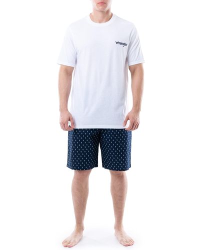 Wrangler Jersey Top And Micro-sanded Cotton Shorts Pajama Sleep Set - Blue