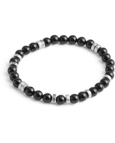 COACH Sterling Silver Signature Onyx Bead Stretch Bracelet - Black