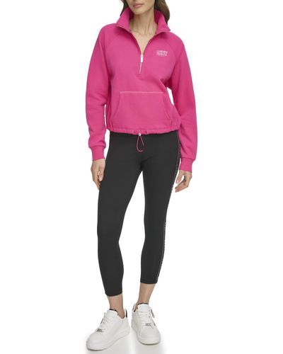 DKNY Performance Pullover 3d Glitter Outline Logo Half Zip - Pink