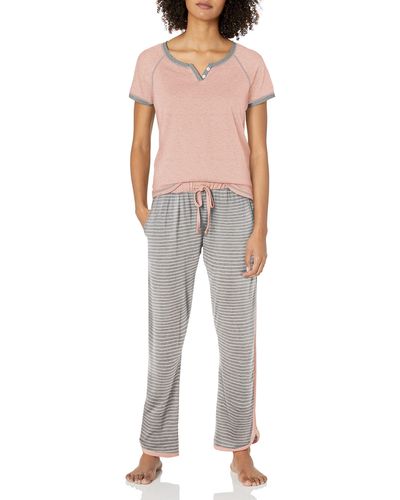 Tommy Hilfiger Womens Short Sleeve Tshirt And Logo Pant Lounge Bottom Pj Pajama Set - Gray