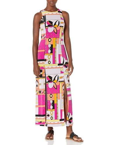 Donna Morgan Sleeveless Stretch Knit Jersey Double Front Slit Maxi Dress - Multicolor