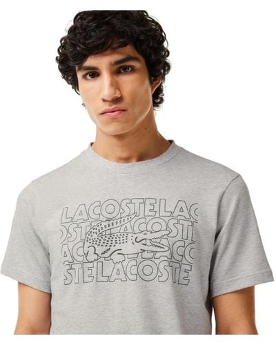 Lacoste Short Sleeve Regular Fit Sports Performance Graphic Tee Shirt - Gray