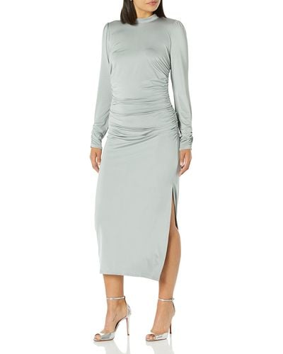 BCBGMAXAZRIA Long Sleeve Mock Neck Cocktail Dress With Side Slit - Metallic