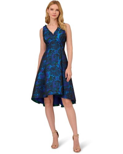 Adrianna Papell Ruffle Jacquard Dress - Blue