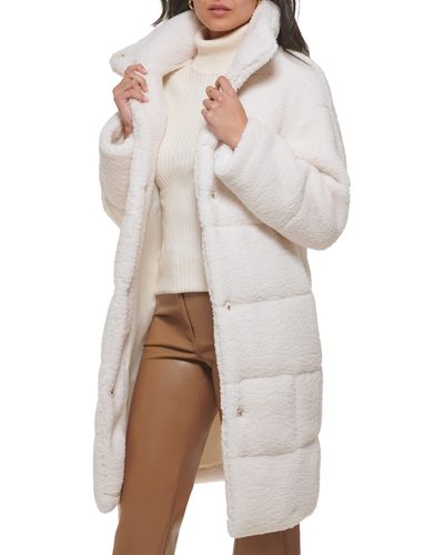 Levi's Long Length Patchwork Quilted Teddy Coat - Natural