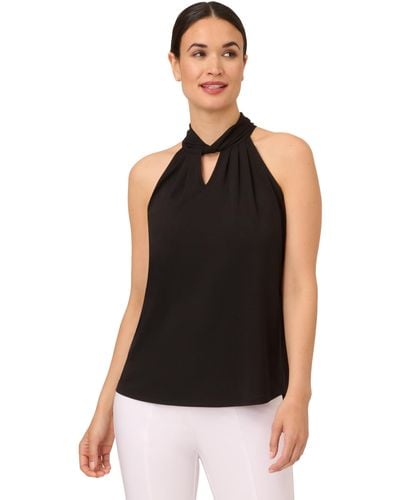 Adrianna Papell Solid Knit Halter Twist Neck Top - Black