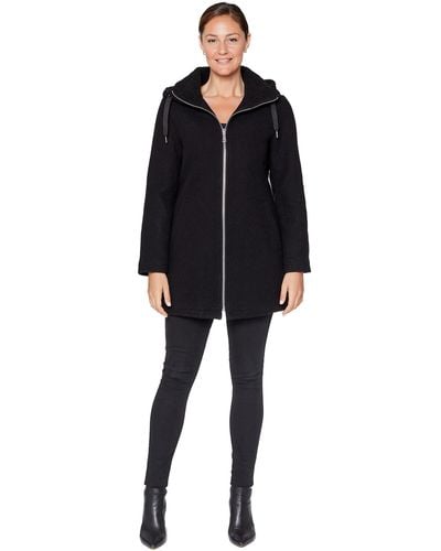 Vince Camuto Wool Blend Car Coat With Lined Hood - Black