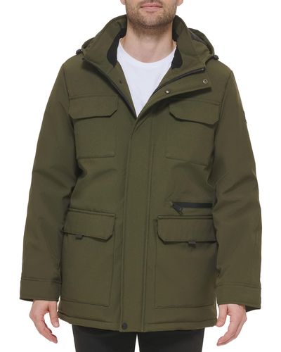 Kenneth Cole Utility Parka 2 Chest Patch Pockets Oxford Fabric Jacket - Green