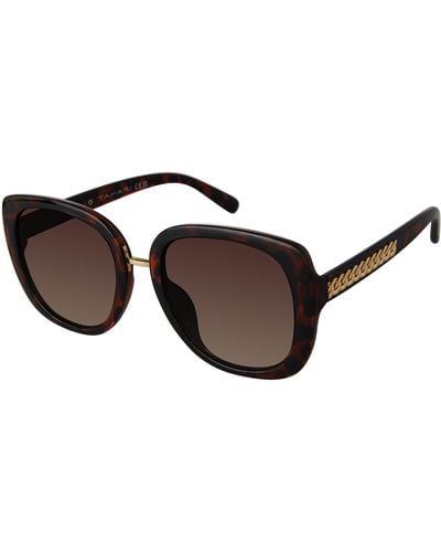 Tahari Th891 Metal Detailed 100% Uv400 Protective Square Sunglasses. Elegant Gifts For Her - Black