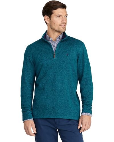 Izod Big & Tall Big Advantage Performance Quarter Zip Sweater Fleece Solid Pullover - Blue