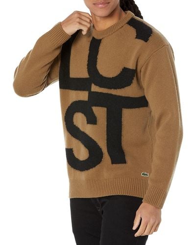 Lacoste Long Sleeve Graphic Letters Sweater - Brown
