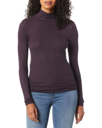 Enza Costa Rib Fitted Long Sleeve Turtleneck Top - Purple