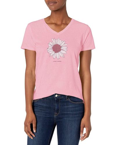 Life Is Good. Blooming French Flower Short Sleeve Cotton Tee - Pink