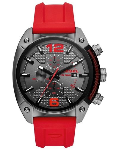 DIESEL Overflow Chronograph, Gunmetal-tone Stainless Steel Watch - Red