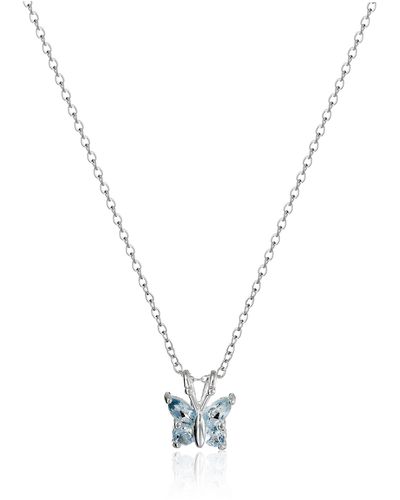 Amazon Essentials Women Sterling Silver Genuine Sky Blue Topaz Butterfly Pendant Necklace