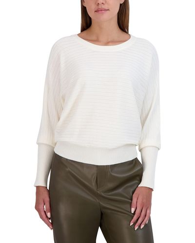 BCBGeneration Relaxed Long Dolman Sleeve Crew Neck Pullover Sweaters - White