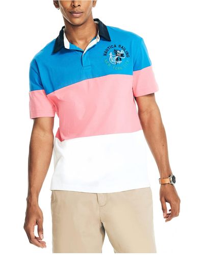 Nautica Relaxed Fit Rugby Striped Polo - Blue