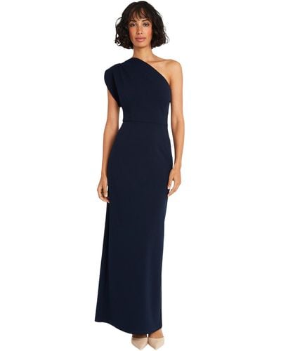 Maggy London Elegant One Shoulder Long Black Tie Maxi Evening Formal Dresses For - Blue