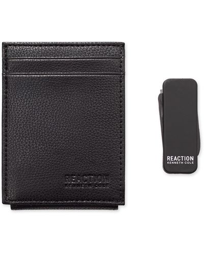 Kenneth Cole Slim Magnetic Front Pocket Wallet With Dual Money Clip Tool Set - Black